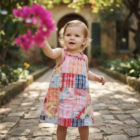 Tommy Hilfiger ✦ Patchwork Sundress 2T ✦ Adjustable Straps Button Accents Cotton - Picture 1 of 12
